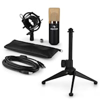 MIC-900BG-LED V1, set de microfon usb, microfon condensator negru-auriu + suport de masă