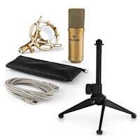 MIC-900G V1, set de microfon usb, microfon condensator auriu + suport de masă
