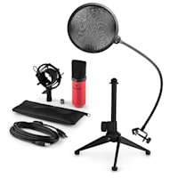 MIC-900RD V2, USB mikrofon set, crveni, kondenzatorski mikrofon + pop-filter + stalak za stol