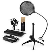 MIC-900BG-LED V2, set de microfon usb, microfon condensator negru-auriu + filtru pop + suport de masă