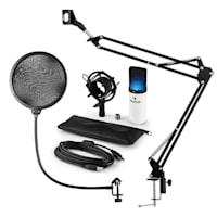 MIC-900WH-LED, USB MIKROFONNÍ SADA V4, BÍLÁ kondenzátorové mikrofony, POP FILTER, mikrofonní rameno, LED