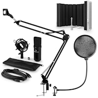 MIC-900B, V5 USB mikrofon készlet, fekete, kondenzátoros mikrofon, POP szűrő, akusztikai lencse, kar