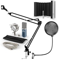 MIC-900BL Set per Microfono USB V5 Condensatore Filtro Antipop Schermo Braccio Blu