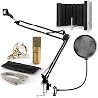 MIC-900G, USB микрофонен комплект V5, кондензаторен микрофон, pop filter, стойка за микрофон, параван, златен