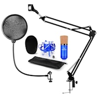 CM001 BG V4, Modri mikrofonski set, XLR Kondenzatorski mikrofon, Rameno, POP-filter