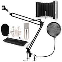 CM001S Microphone Set V5 Condenser Microphone Arm POP-Shield Screen silver