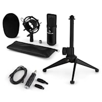 CM001B Set V1 Microphone à condensateur + Adaptateur USB + Pied - noir