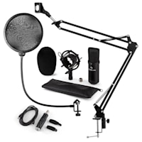 CM001B mikrofonski set V4 kondenzatorski mikrofon, USB-adapter, mikrofonska rama, pop filter, črna barva