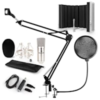 CM001S Microphone Set V5 Condenser Microphone Arm POP-Shield Screen silver