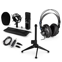 CM001B Set V1 Micro à condensateur+ Casque + Adaptateur USB - noir