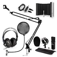 CM001B Mikrofonski set V5, Slušalke, Kondenzatorski mikrofon, Mikrofonska plošča, Mikrofonska roka, Pop-filter, Črna barva