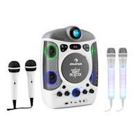 Kara Projectura bianco + Dazzl Mic Set Karaoke Microfono Luci LED