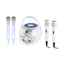 SingSing branco + Dazzl Mic Set Sistema de karaokê com Microfone Iluminação de LED