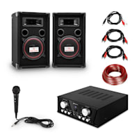 PA System "Easy" DJ Set Black, PA Amplifier, 2 x Speaker, Mic, Black