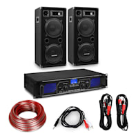 HiFi Verstärker & Boxen Set | 3-tlg: Digitalverstärker 2x350W / 2x Lautsprecher 10" 450W RMS inkl. Kabeln