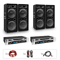 Bangkok Rhythm Pro DJ System Set 2xPA versterker 2x500W 4xsubwoofer 2x12" max.1000W Kabel