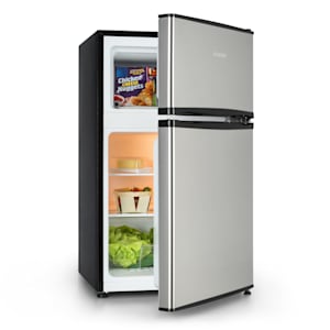 Big Daddy Cool Frigo-congelatore | Alloggiamento in acciaio inox | Compact Cool Concept | Capacità: 86 litri | Frigorifero: 61 litri | Congelatore: 25 litri | Classe energetica: F | 2 livelli | Freezer-on-Top | Scomparto Crisper per verdure