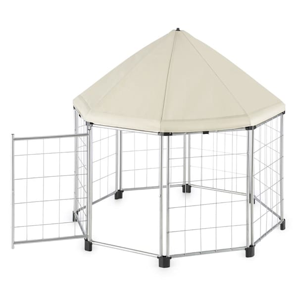 Fort Seasons Pet Pavilion With Canopy Puppy Enclosure 91 x 91 x 91 Beige - 10031018