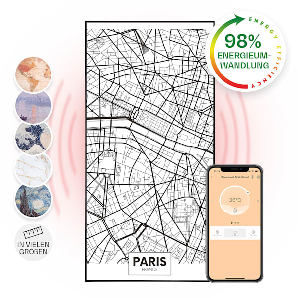 Wonderwall Air Art Smart Infrarotheizung mit Bild Stadtplan Paris - 10037885