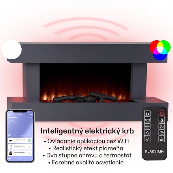Studio LightFire Smart 2000W 132cm Elektrický dekoračný krb Tmavosivá - 10038386