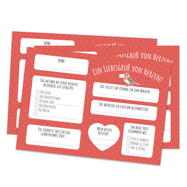 Esküvői képeslapok szívből jövő üdvözlettel 50 db. DIN A6 extra erős: 300g/m² németül - 10039759