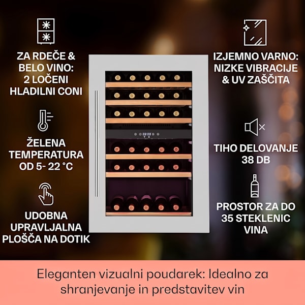 Vinsider 60cm 41 Steklenic Vgradna Vinska Vitrina Dvoconski Srebrna