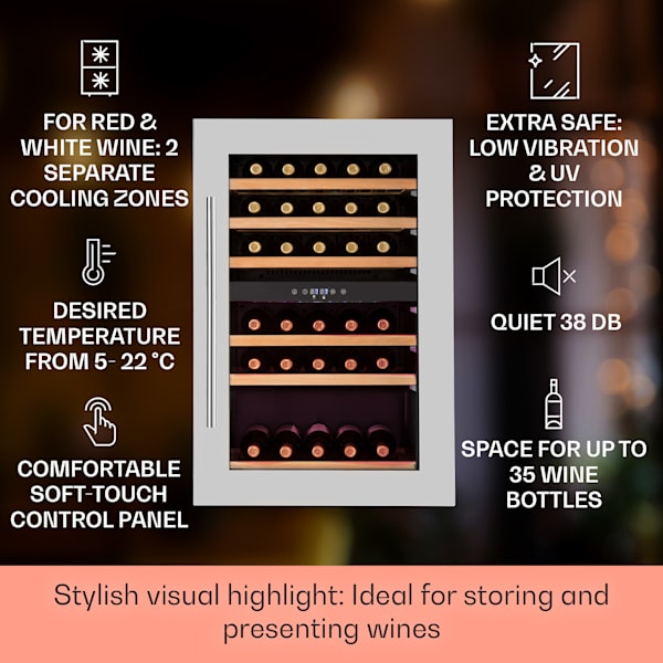 Vinsider 60cm 41 Bottles Built-In Dual Zone Wine Fridge Silver
