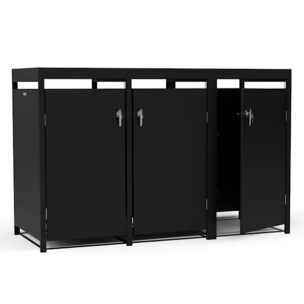 BinSafe - Cassetta per 3 bidoni dei rifiuti fino a 240 L, resistente alle intemperie, con lucchetto, tetto piantumabile, in acciaio galvanizzato - 10045948