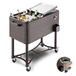 Springbreak Getränkewagen Kühlbox Terrassenkühlwagen 80l Rattandekor