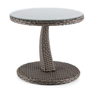 Tabula bijzettafel 50 cm glas polyrotan aluminium bicolor taupe