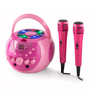 SingSing Lecteur karaoké CD CD+G portable effets LED+ 2 micros -rose