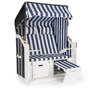 Hiddensee Strandstoel XL 2-zitter Ligstoel blauw / wit gestreept