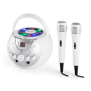SingSing Equipo de karaoke portátil LED Pilas 2x micrófonos Blanco