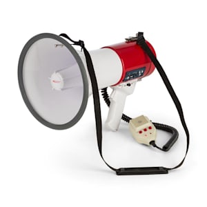 MEGA080USB Mégaphone lecteur MP3 80 W 700 m USB-Rec étanche sangle rouge