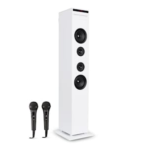 Karaboom CD Equipo de karaoke Bluetooth MP3 Cargador USB Micrófono FB blanco