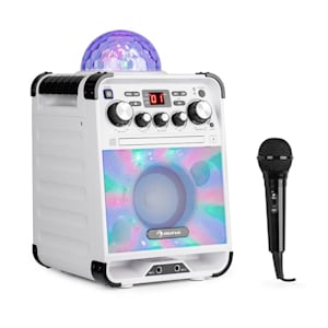Rockstar LED Equipo de karaoke Reproductor de CD Bluetooth USB AUX 2 x 6,3mm blanco