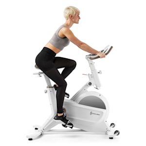 Aeris vélo d’exercice volant d'inertie 18 kg 8 niveaux de résistance magnétique jusqu'à 120 kg blanc