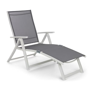 Pomporto Lounge sedia a sdraio in PVC PE alluminio 7 posizioni bianco/grigio chiaro
