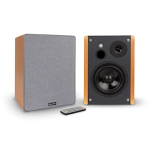Linie 400 A Altavoces de estantería Par de altavoces activos de 20W Aspecto de madera/negro