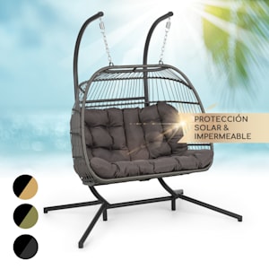 Biarritz Silla Colgante Doble Asiento de dos plazas Cojín de poliéster Aluminio Polyrattan 260 kg