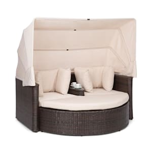 Blumfeldt Heartland Canapé lounge 2 places avec tabouret table parasol écru