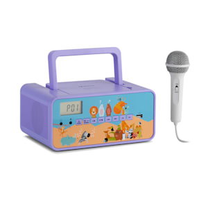 Kidsbox Zoo CD Boombox Lecteur CD BT USB écran LCD animaux violet