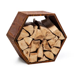 Firebowl Hexawood Rust Meuble de rangement pour le bois de forme hexagonale 50,2x58x32cm