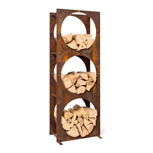 Trio Circulo, legnaia, 55 x 160 x 30 cm, acciaio da 3 mm, scaffale, color ruggine