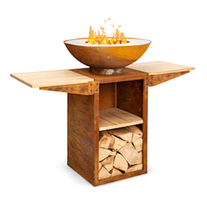 Braséro Savage 2.0 Tall avec barbecue et tables d'appoint en bambou Protection contre les intempéries