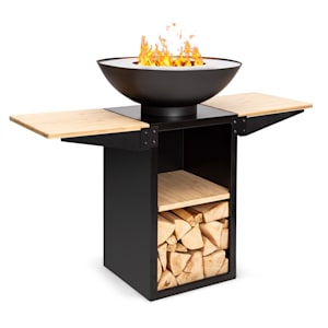 Braséro Savage 2.0 Tall avec barbecue et tables d'appoint en bambou Protection contre les intempéries