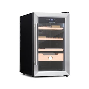 Klarstein El Presidente 48 Cave à cigares | Thermoélectrique | Porte en verre | Autonome | 3 clayettes et un tiroir en bois de cèdre | 48 litres | Hygromètre |  Éclairage intérieur LED bleu