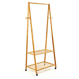 Coat rack clothes rack 4 wheels 2 shelves 60x162x42.5 cm 100% bamboo
