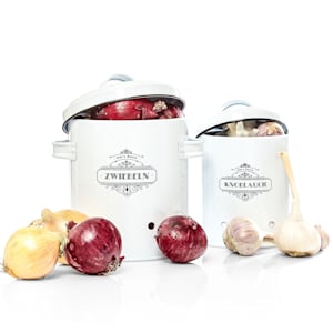 Set di 2 contenitori di stoccaggio, lamiera metallica, rotondi, coperchi