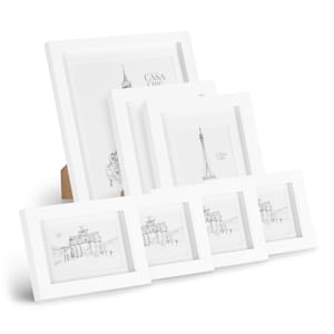 Chalcot set composto da 7 cornici, 3 dimensioni, rettangolari, passepartout, legno